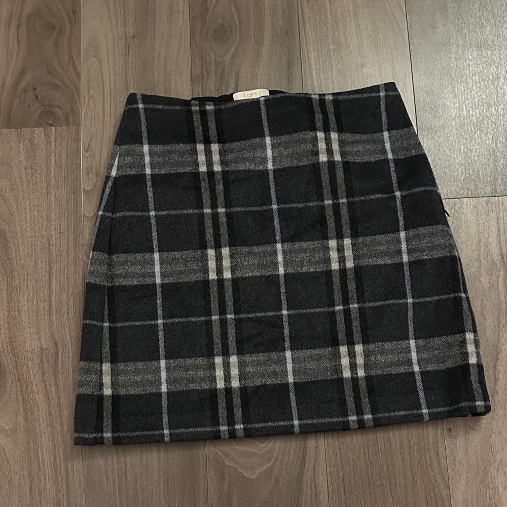 LOFT Black and Gray Plaid Skirt